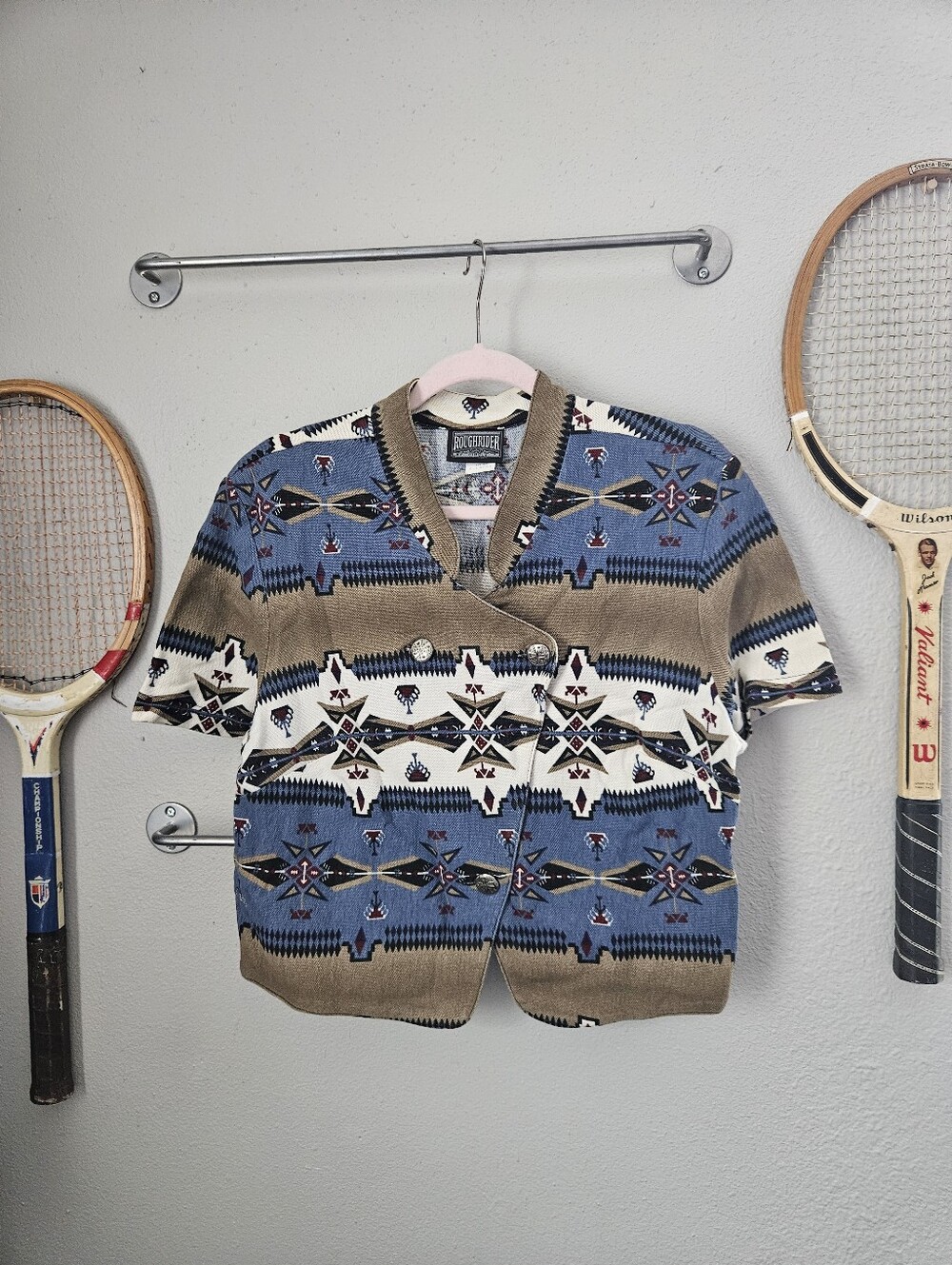 Vintage Roughrider By Circle T Aztec Short Sleeve Blazer Jacket XL